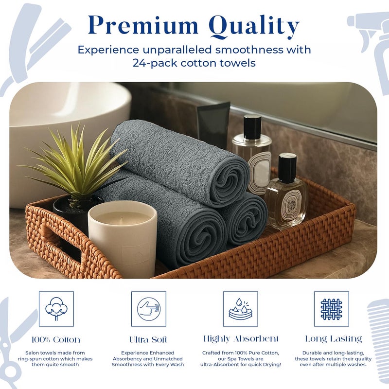 DAN RIVER 100% Cotton Salon Towels Set â€“ 16x26 inches, Pack of 24, Highly Absorbent and Quick-Dry Towels for Hand, Salon, Spa, Beauty, Gyms and Home Hair Care, Grey - Image 4